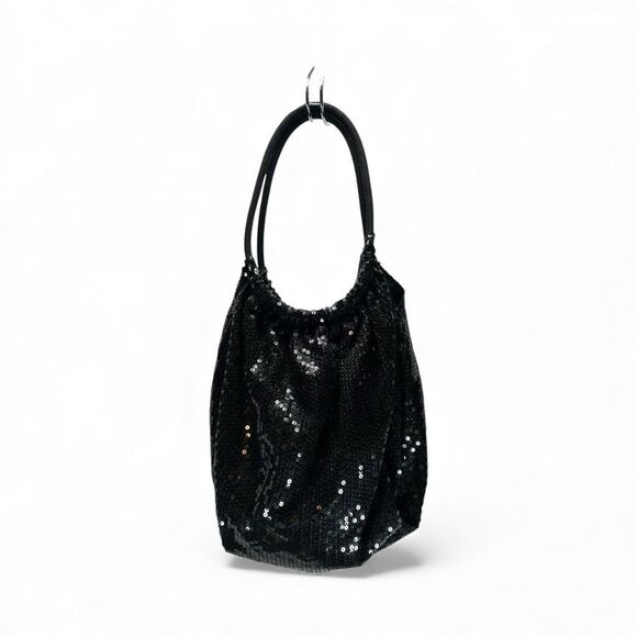 Candie’s Black Sequin Shoulder Bag Purse Tote Sparkly Holiday Party Evening Hobo - Picture 1 of 9